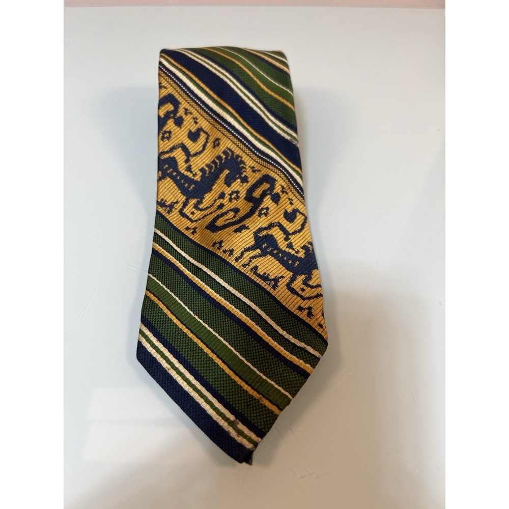 Vintage Polo‎ Ralph Lauren Silk Tie Heraldic Tapestry Medieval Gold Striped USA